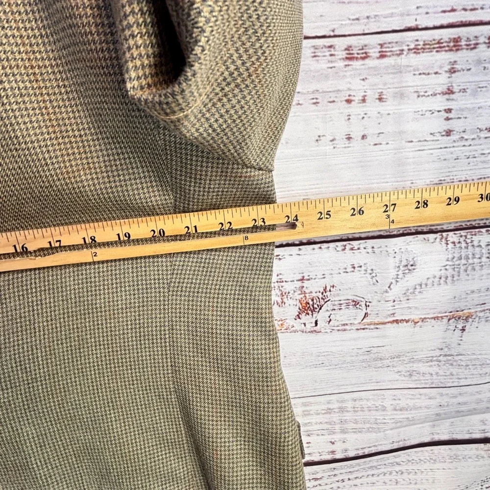 Houndstooth Vintage 90s Blazer Chaps Ralph Lauren 44R Tan Silk Wool Windowpane